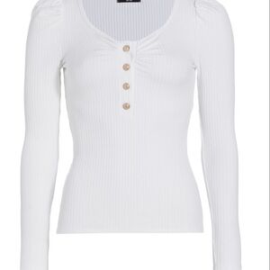 Generation Love White Ribbed Long Sleeve Top with Button Detail
